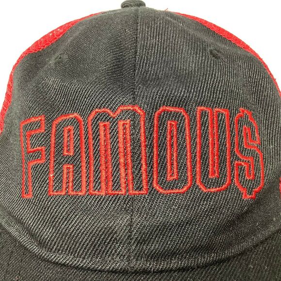 Famous Mesh Back Snapback Hat Cap Red Black Embroidered Spell Out - Picture 6 of 8